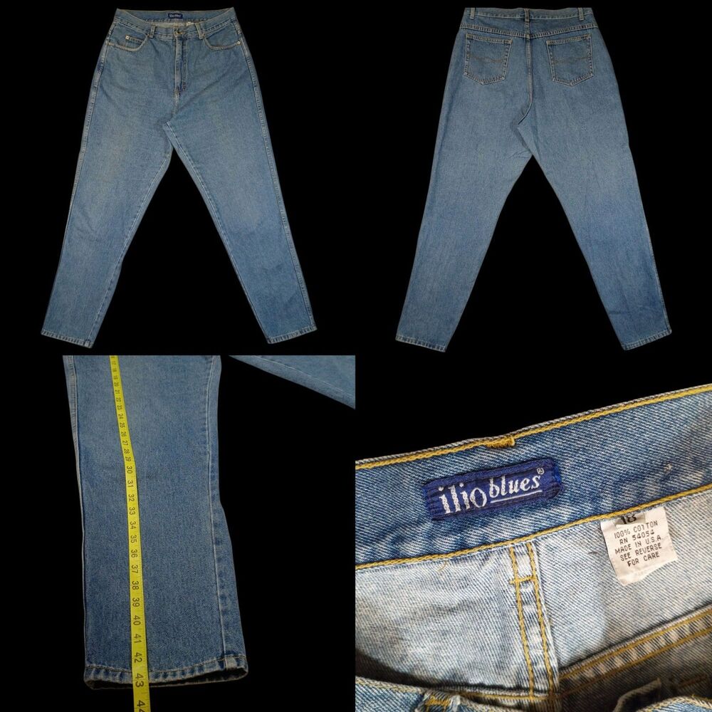 VTG 1990s Ilio Blues USA Womans Jeans Size 18 Baggy, Mom Jeans Light Wash Denim